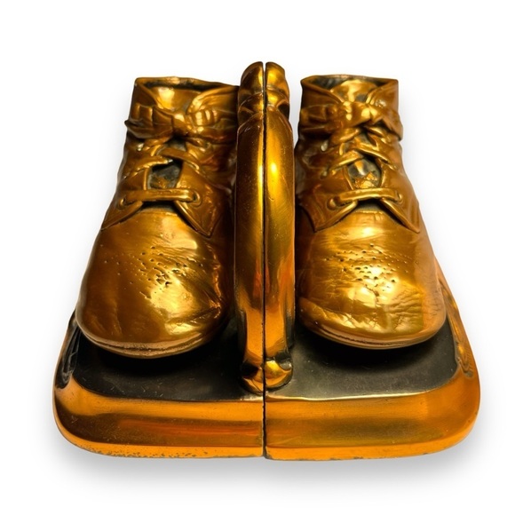 Antique VTG Bronze Copper Baby Shoe Bootie Keepsake Bookends Nursery Decor Heavy - Picture 4 of 16